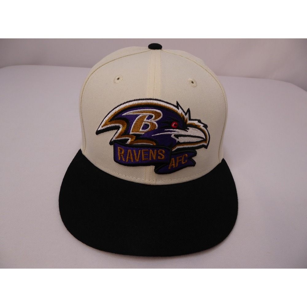 New Era 59FIFTY Baltimore Ravens AFC Fitted Hat Cap Cream Black Size 7 1/4 NFL